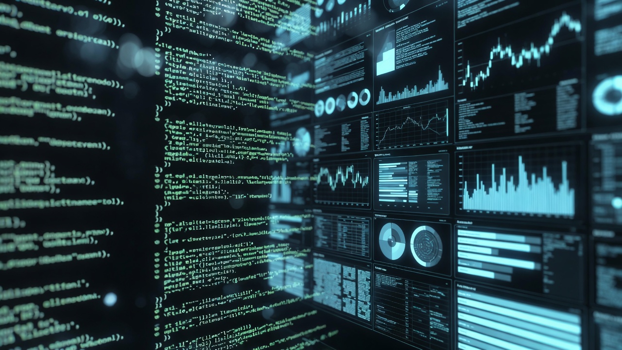 Abstract visualisation of legacy mainframe data flowing into a modern SQL database